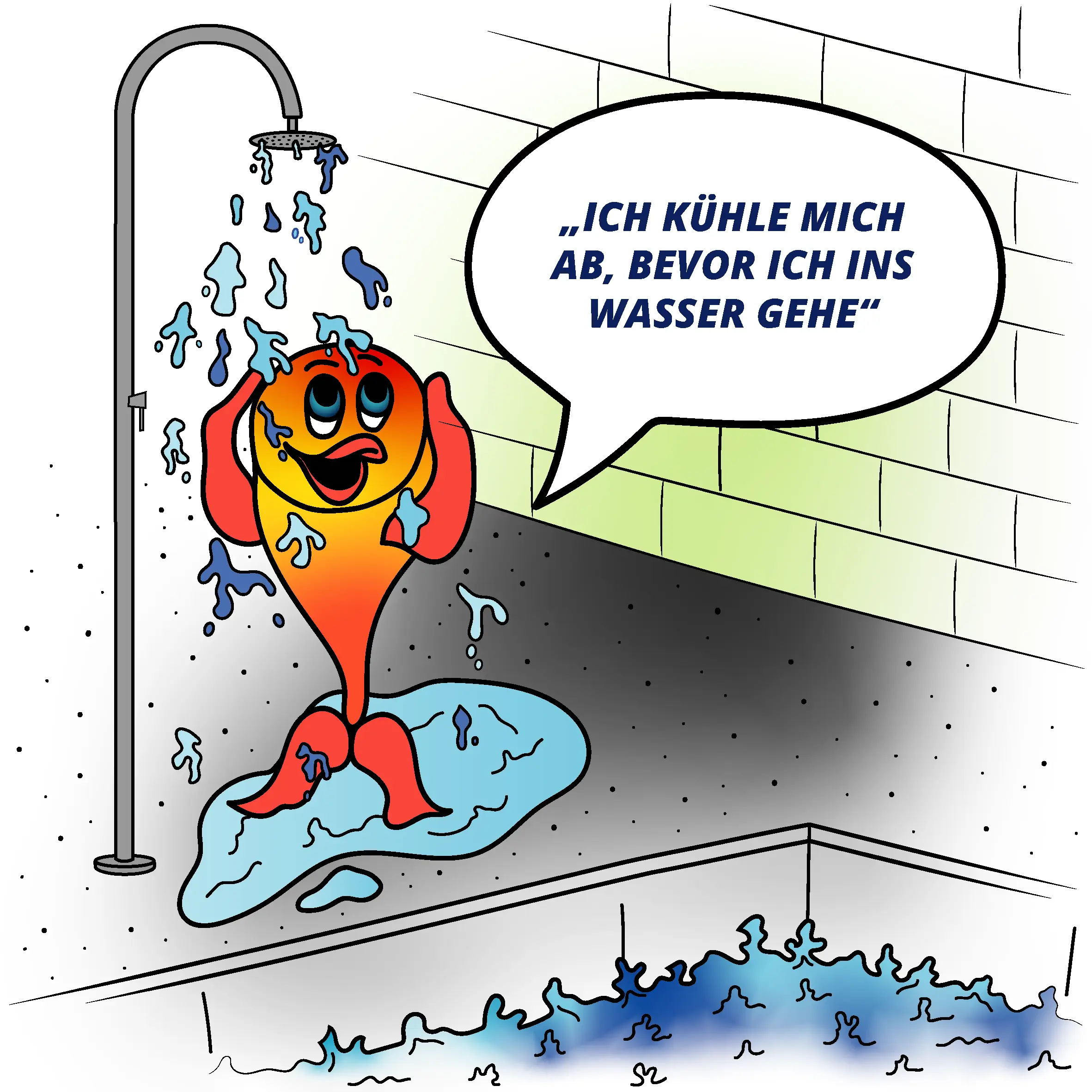 Baderegel Ich kühle mich ab, bevor ich ins Wasser gehe.